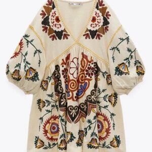 Zara Embroidered Linen Boho Dress